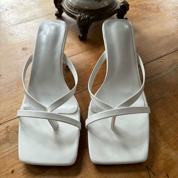 White Faux Leather Scrappy Square Toe Kitten Heel Slides - Picture 2 of 9